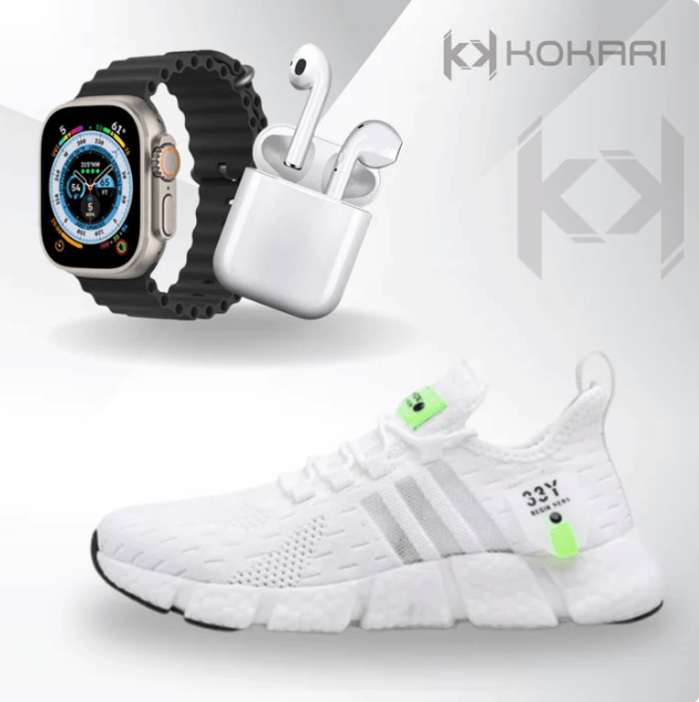 Combo RUNNER! Smartwatch ULTRA 8 + Tenis RUNFIT + Fone Bluetooth Airdots - brilho boutique